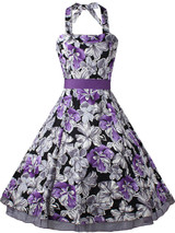 Casual Exquisite Halter Bowknot Skater Dress In Floral Printed