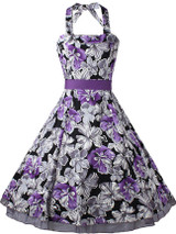 Casual Exquisite Halter Bowknot Skater Dress In Floral Printed