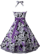 Casual Exquisite Halter Bowknot Skater Dress In Floral Printed