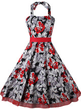 Casual Exquisite Halter Bowknot Skater Dress In Floral Printed