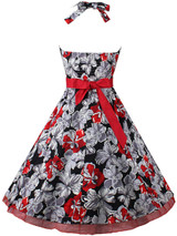 Casual Exquisite Halter Bowknot Skater Dress In Floral Printed
