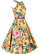 Casual Boat Neck Belt Dramatic Printed Sleeveless Skater Dress