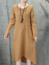Casual Round Neck Plain Pocket High-Low Shift Dress