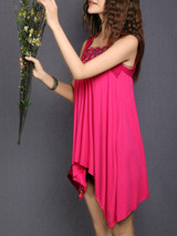 Casual Asymmetric Hem Embroidery Plain Shift Dress