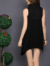 Casual Asymmetric Hem Embroidery Plain Shift Dress