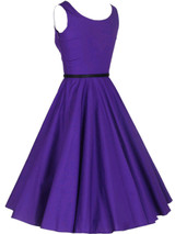 Casual Boat Neck Belt Plain Sleeveless Skater Dress