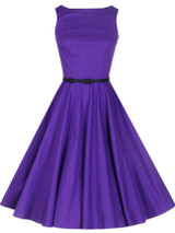 Casual Boat Neck Belt Plain Sleeveless Skater Dress