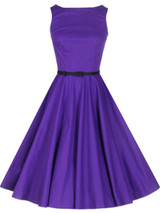 Casual Boat Neck Belt Plain Sleeveless Skater Dress