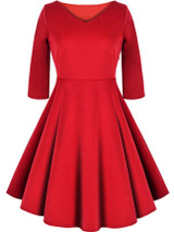 Casual V-Neck Solid Classic Skater Dress