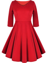 Casual V-Neck Solid Classic Skater Dress