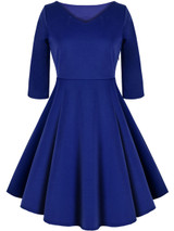 Casual V-Neck Solid Classic Skater Dress