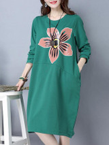 Casual Round Neck Slit Pocket Floral Shift Dress Casual Round Neck Slit Pocket Floral Shift Dress