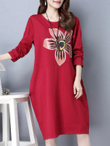 Casual Round Neck Slit Pocket Floral Shift Dress Casual Round Neck Slit Pocket Floral Shift Dress