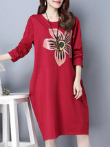 Casual Round Neck Slit Pocket Floral Shift Dress Casual Round Neck Slit Pocket Floral Shift Dress