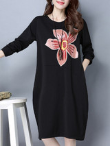 Casual Round Neck Slit Pocket Floral Shift Dress Casual Round Neck Slit Pocket Floral Shift Dress