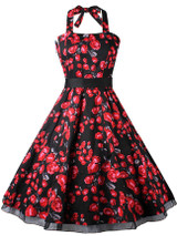 Casual Halter Floral Printed Charming Skater Dress