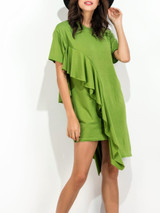 Casual Round Neck Cascading Ruffles Plain Shift Dress