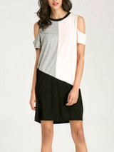 Casual Open Shoulder Color Block Shift Dress