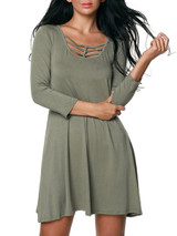 Casual Round Neck Hollow Out Plain Skater Dress