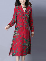 Casual V-Neck Pocket Chinoiserie Printed Shift Dress Casual V-Neck Pocket Chinoiserie Printed Shift Dress