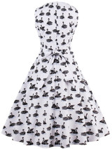 Casual Round Neck Bowknot Swan Printed Skater Dress