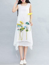 Casual Round Neck Asymmetric Hem Floral Shift Dress
