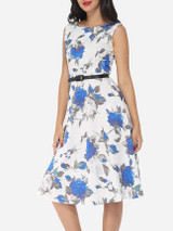 Casual Floral Printed Round Neck Skater Dress