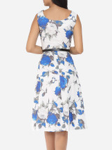 Casual Floral Printed Round Neck Skater Dress