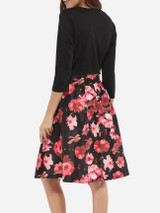 Casual Boat Neck Dacron Floral Skater-dress