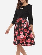 Casual Boat Neck Dacron Floral Skater-dress