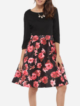Casual Boat Neck Dacron Floral Skater-dress