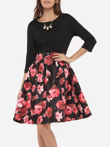 Casual Boat Neck Dacron Floral Skater-dress