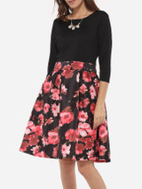 Casual Boat Neck Dacron Floral Skater-dress
