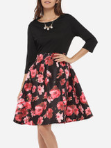 Casual Boat Neck Dacron Floral Skater-dress