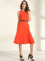 Casual Boat Neck Belt Plain Skater Dress