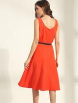 Casual Boat Neck Belt Plain Skater Dress