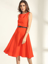 Casual Boat Neck Belt Plain Skater Dress