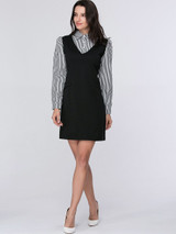 Casual Fake Two-Piece Turn Down Collar Vertical Striped Shift Dress