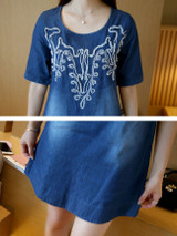 Casual Round Neck Acid Wash Denim Casual Dress
