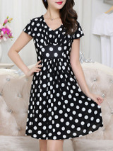 Casual V-Neck Polka Dot Practical Skater Dress