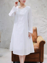 Casual Round Neck Embroidery Plain Shift Dress