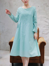Casual Round Neck Embroidery Plain Shift Dress