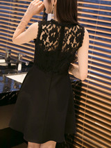 Casual Patchwork Hollow Out Plain Exquisite Skater Dress