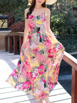 Charming Spaghetti Strap Floral Printed Maxi Dress