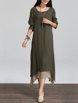 Casual Asymmetric Hem Color Block Double Layer Maxi Dress