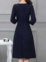 Casual Round Neck Keyhole Color Block Skater Dress Casual Round Neck Keyhole Color Block Skater Dress