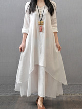Casual V-Neck Solid Double Layer Maxi Dress