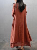 Casual V-Neck Solid Double Layer Maxi Dress