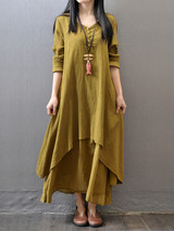 Casual V-Neck Solid Double Layer Maxi Dress