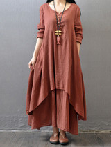 Casual V-Neck Solid Double Layer Maxi Dress